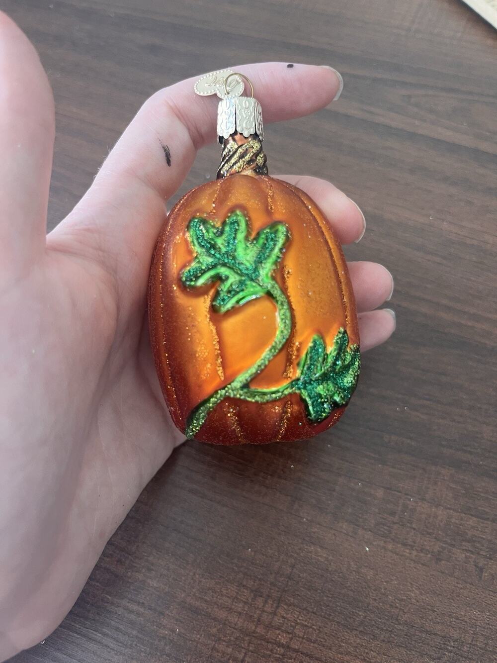 Vtg Old World Christmas Glass Christmas Halloween Thanksgiving Ornament Pumpkin